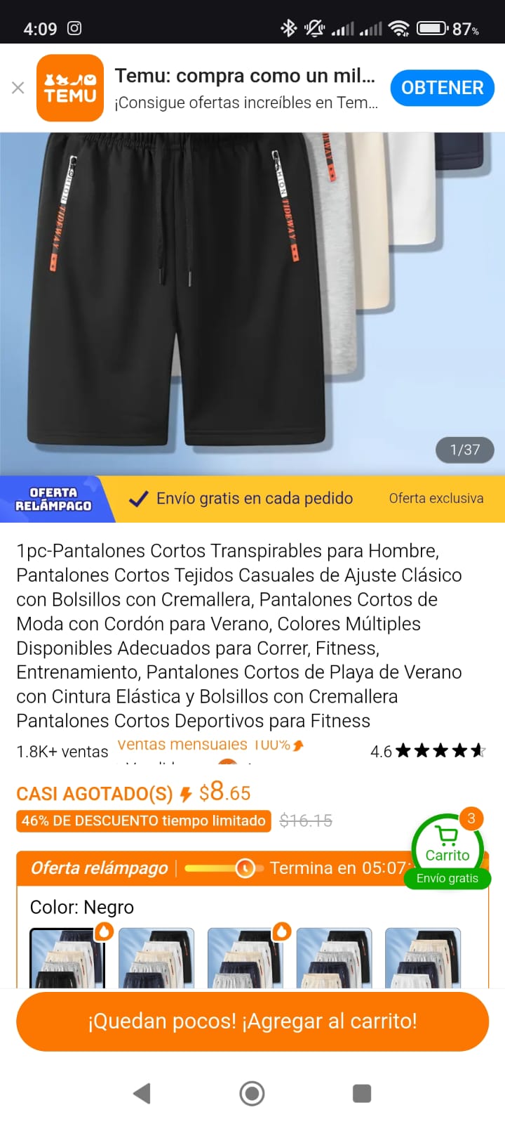 1pc-Pantalones Cortos Transpirables para Hombre