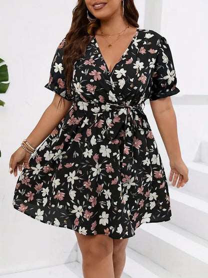 Vestido Elegante con Cuello en V y Estampado Floral para Mujer