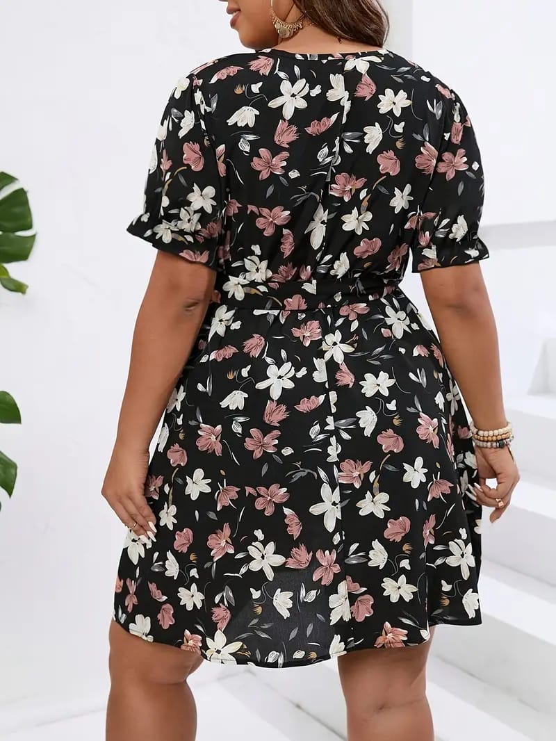 Vestido Elegante con Cuello en V y Estampado Floral para Mujer